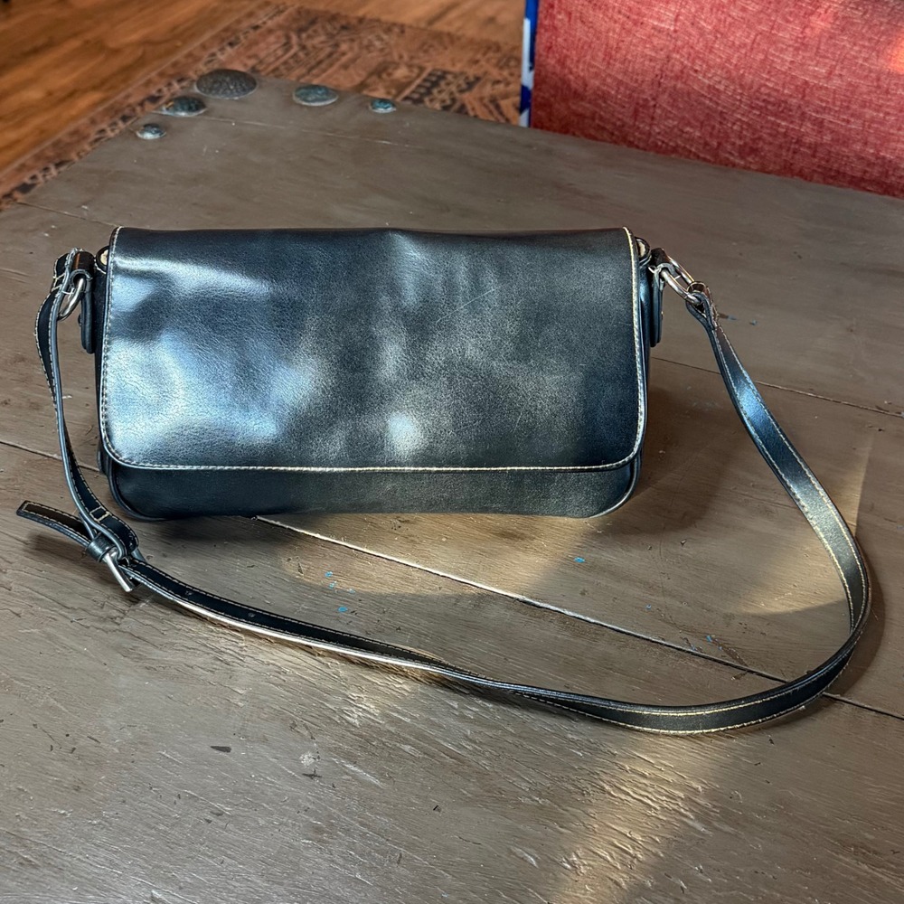 Y2K 90s Villager Black  Leather Shoulder Bag Baguette Purse